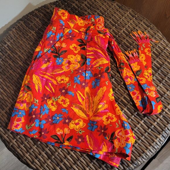 C&C California Linen Rayon Floral Shorts 6 Hi Waist Beaded Fringe Festival Boho - Picture 9 of 11